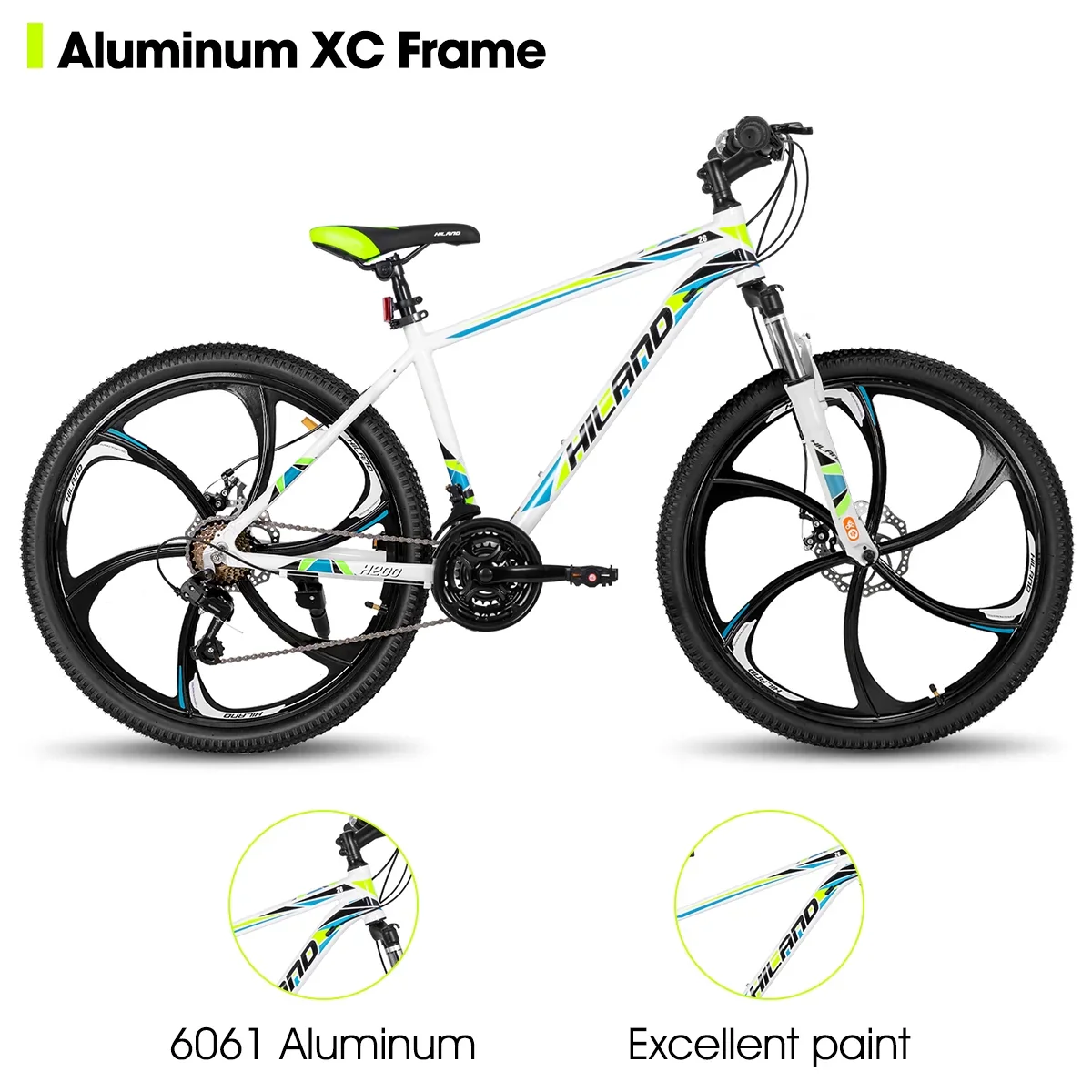 Hiland Mountain Bike, Multi-Spokes,Shimano 21 Speeds Drivetrain,Aluminum Frame 26 inch Wheels, Men's MTB Bicycle, White