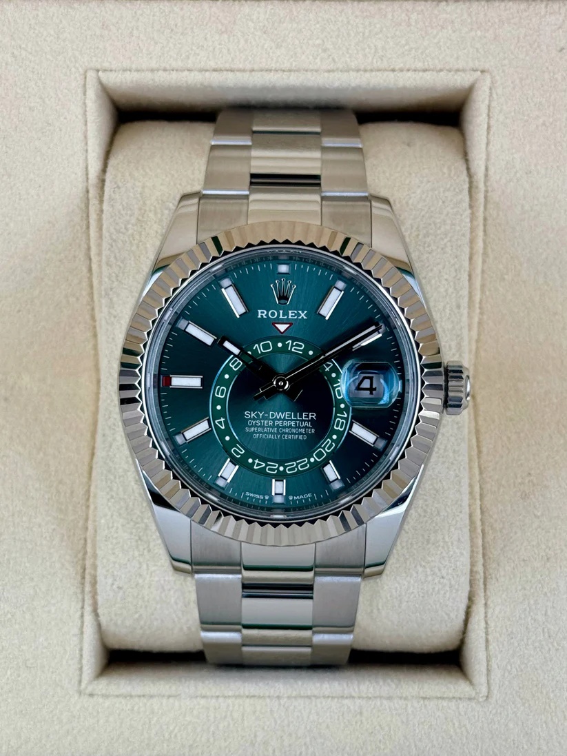 [Super Clone]RLX  Sky-Dweller 42mm Stainless Steel Green Dial Oyster - 336934