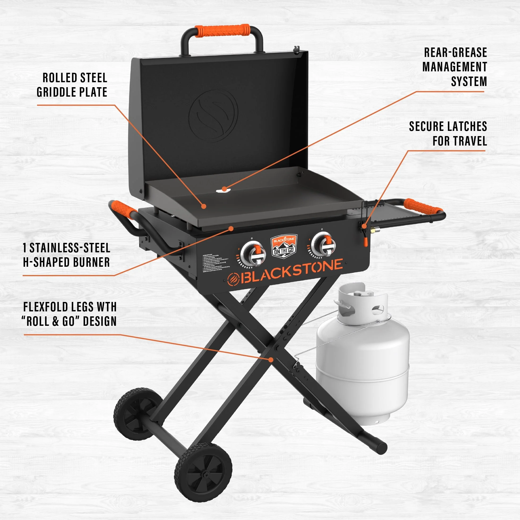 On the Go 2 Burner 22" Scissor Cart Griddle with Hood Propane Image 5