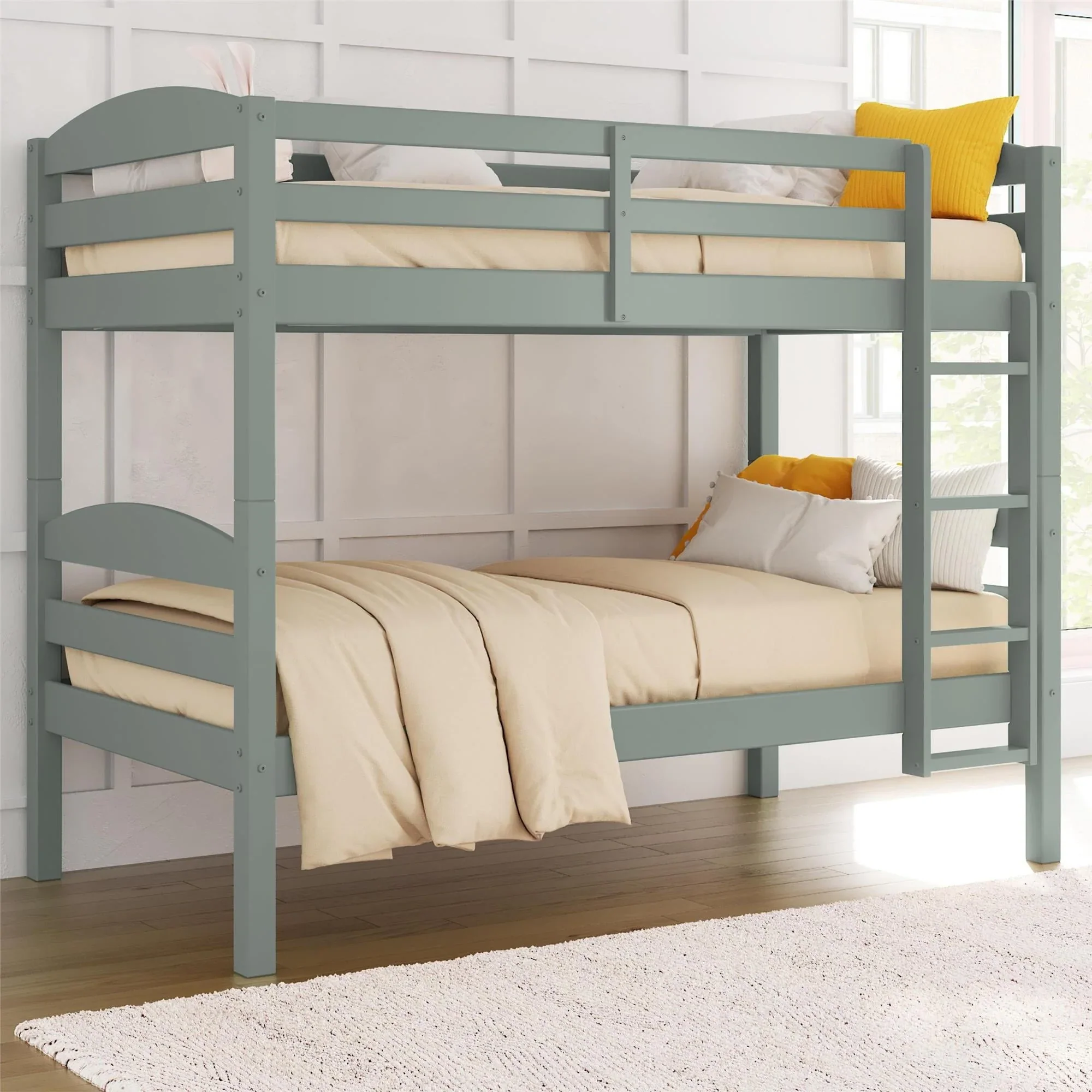 Better Homes & Gardens Leighton Solid Wood Twin-over-Twin Convertible Bunk Bed, Sage Green