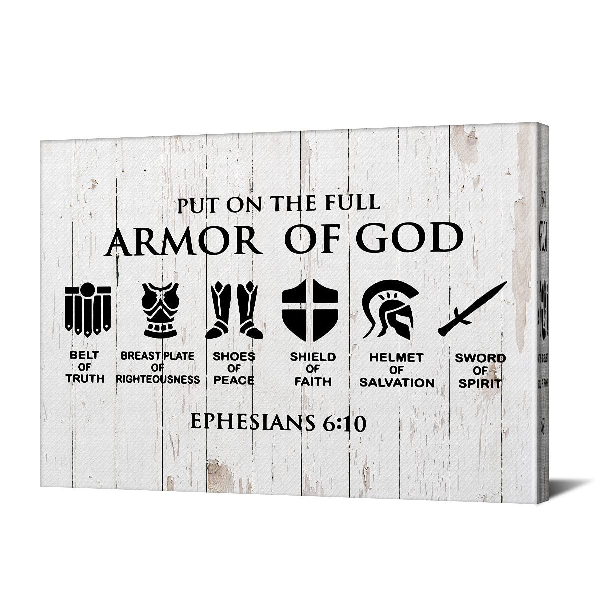Christian Canvas Wall Art Framed Put On The Full Armor of God Bible Poster Print Canvas Painting Picture Sign Home Decoration 12x15