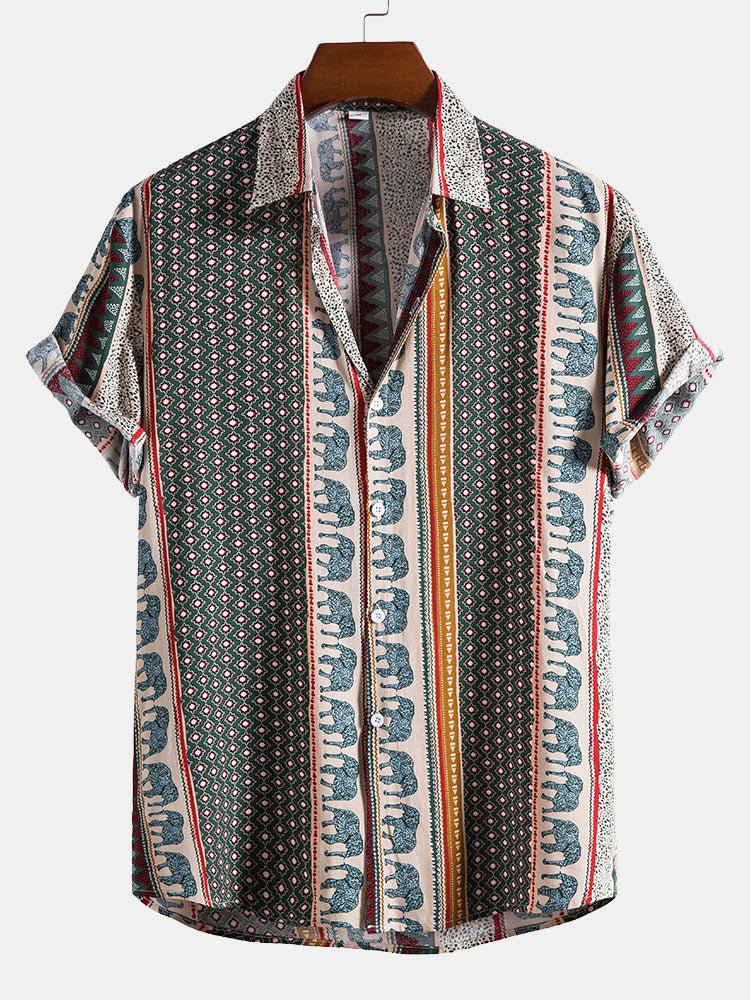 Chemise à imprimé géométrique éléphant et short en coton texturé de 12,5 cm