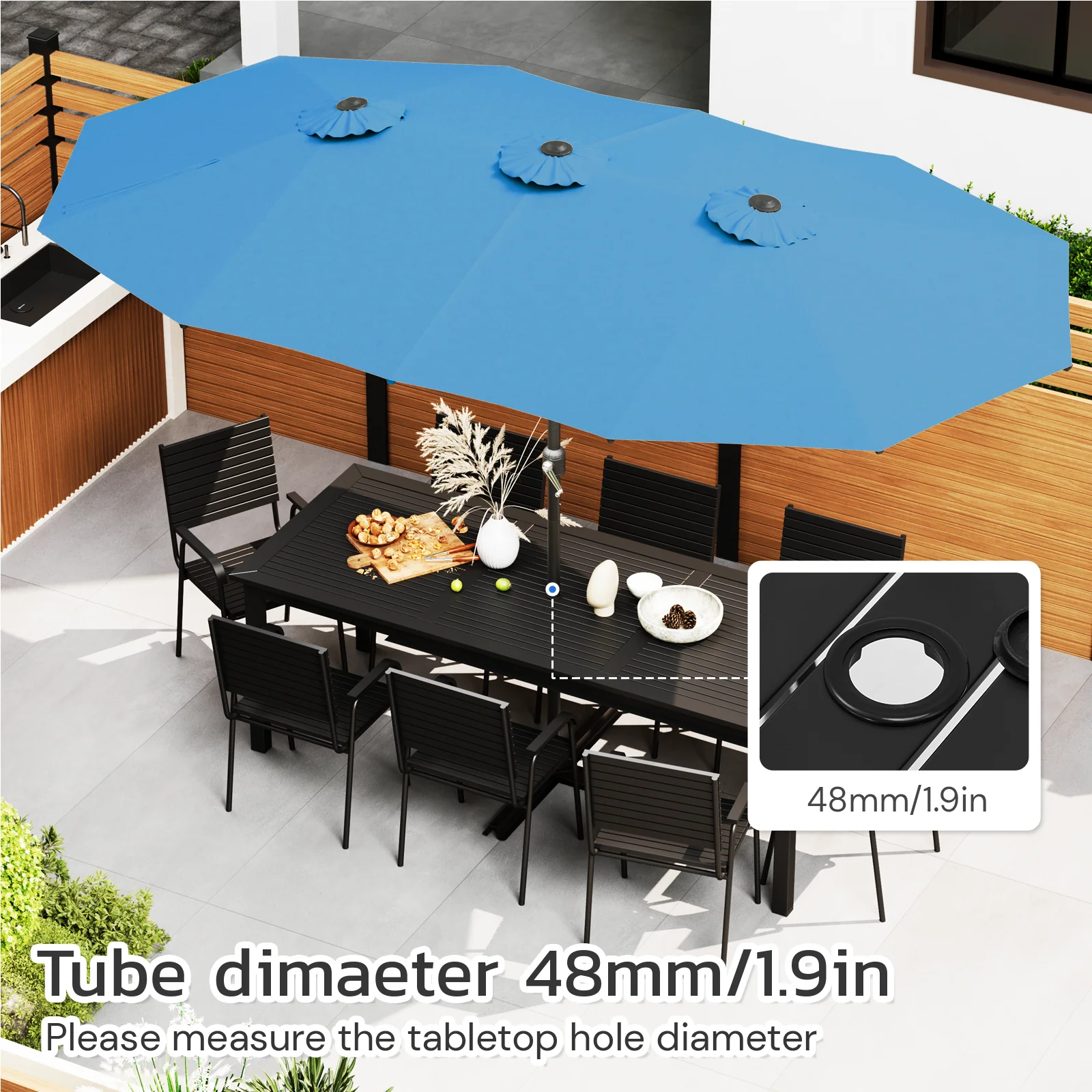 AECOJOY 15x9ft Double-Sided Patio Umbrella, Blue