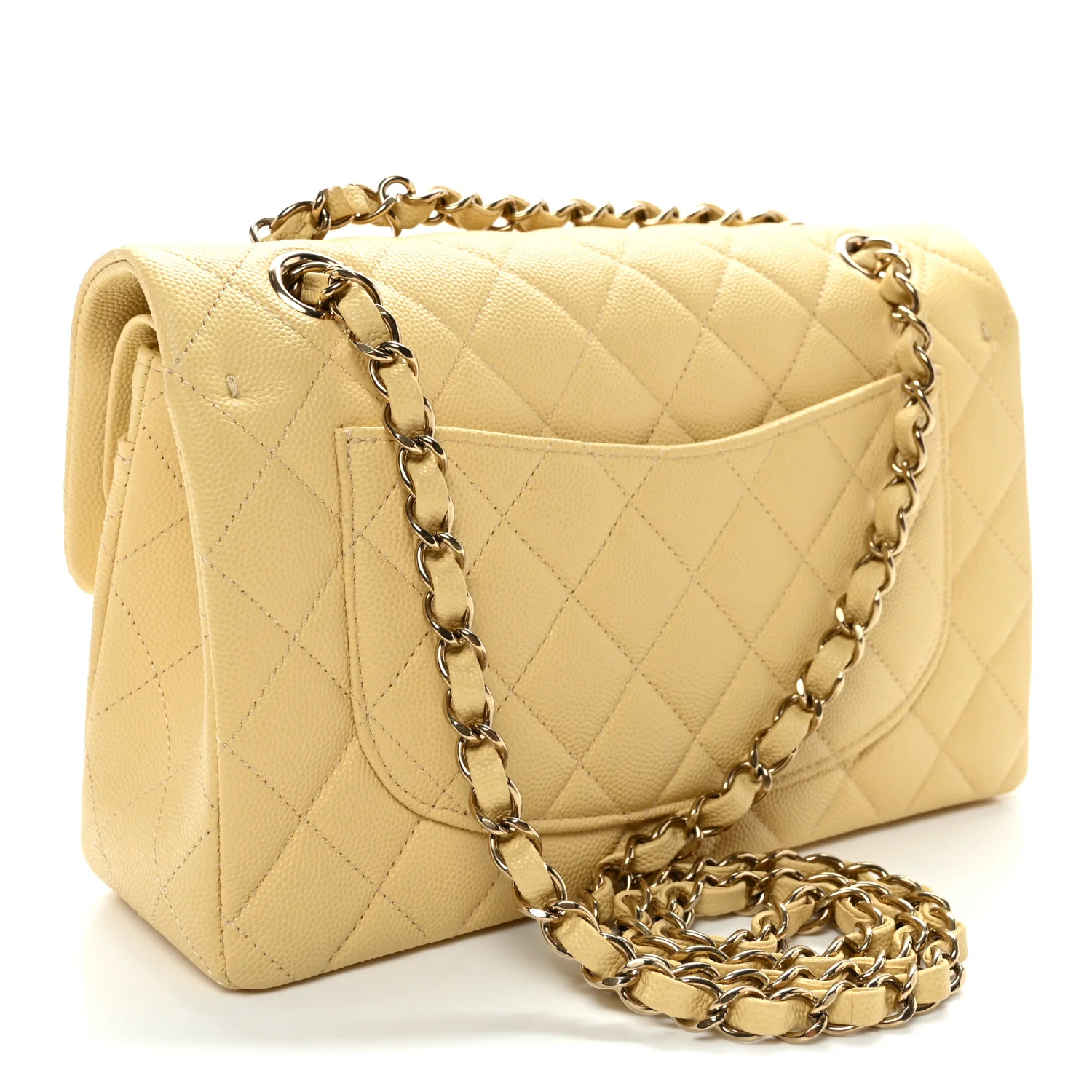 Caviar Quilted Small Double Flap Light Yellow