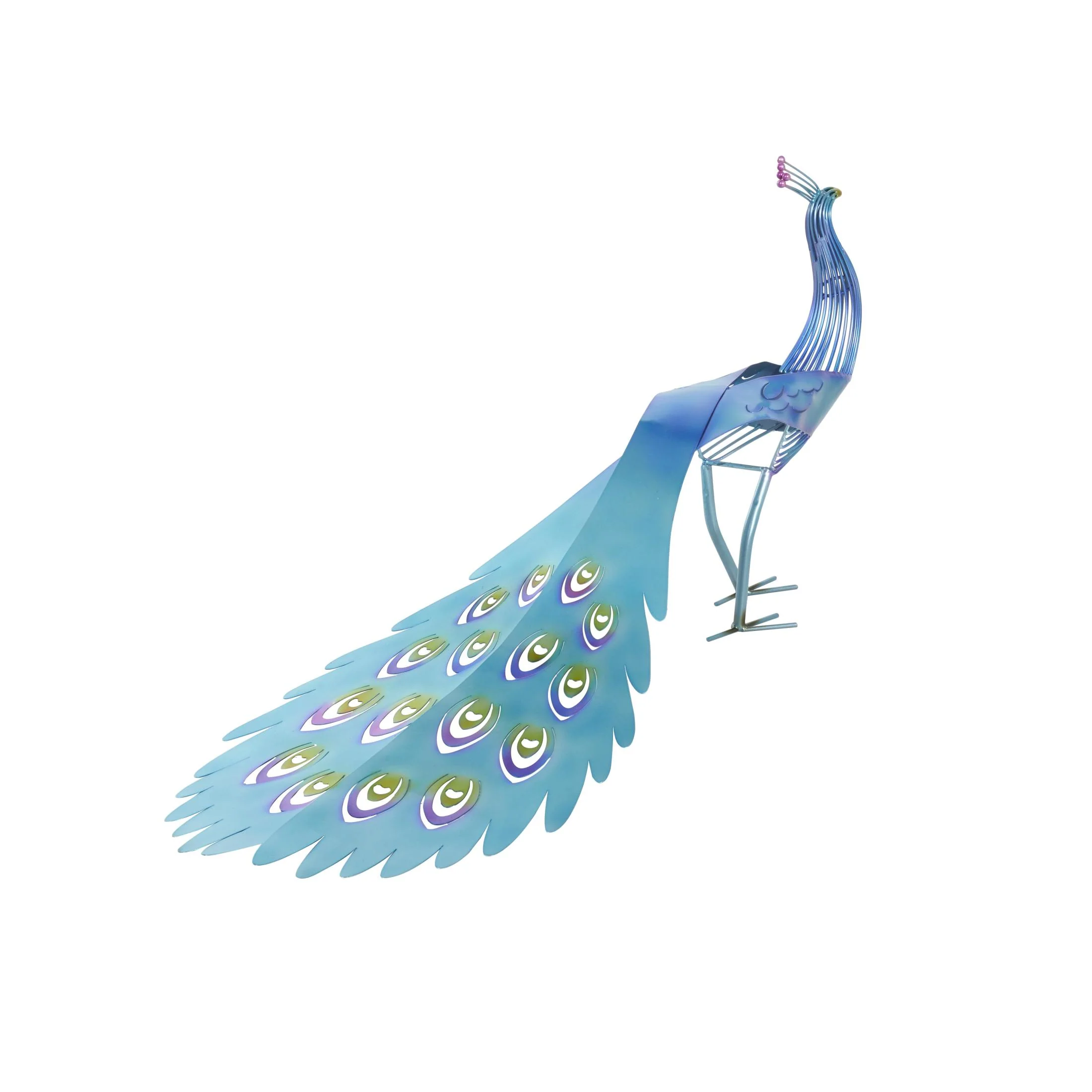 DecMode 21 Peacock Garden Sculpture with Open Wire Framed Body and Rainbow Accents