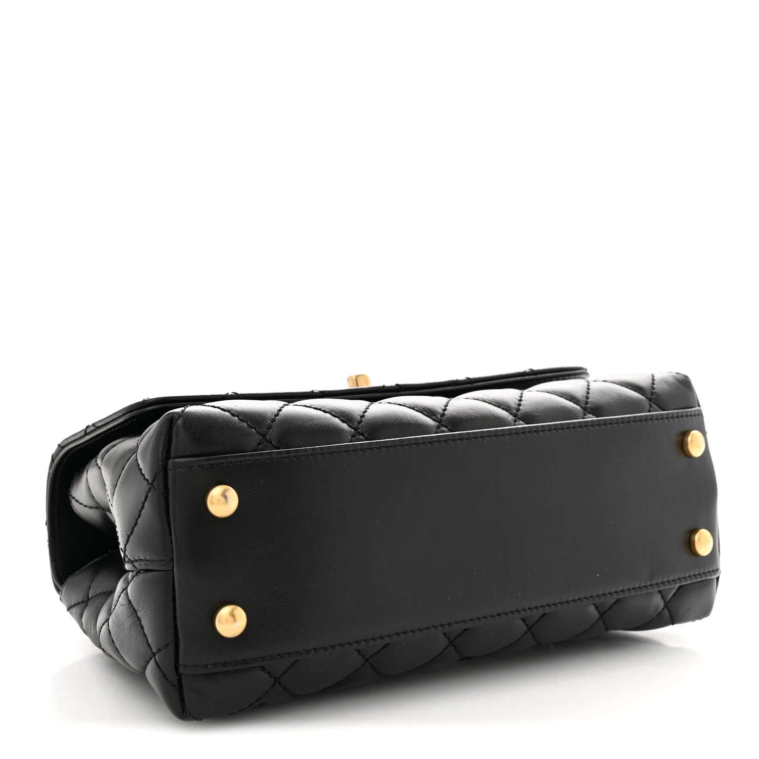 Calfskin Quilted Mini Logo Coco Handle Flap Black
