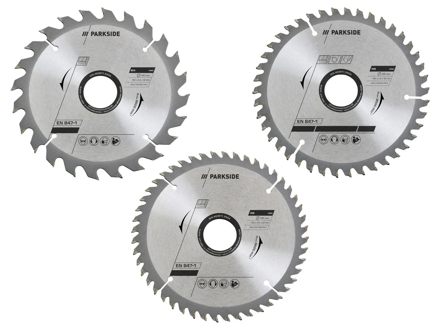 PARKSIDE Lame de scie circulaire, 160 mm, 24 dents, 42 dents, 48 dents