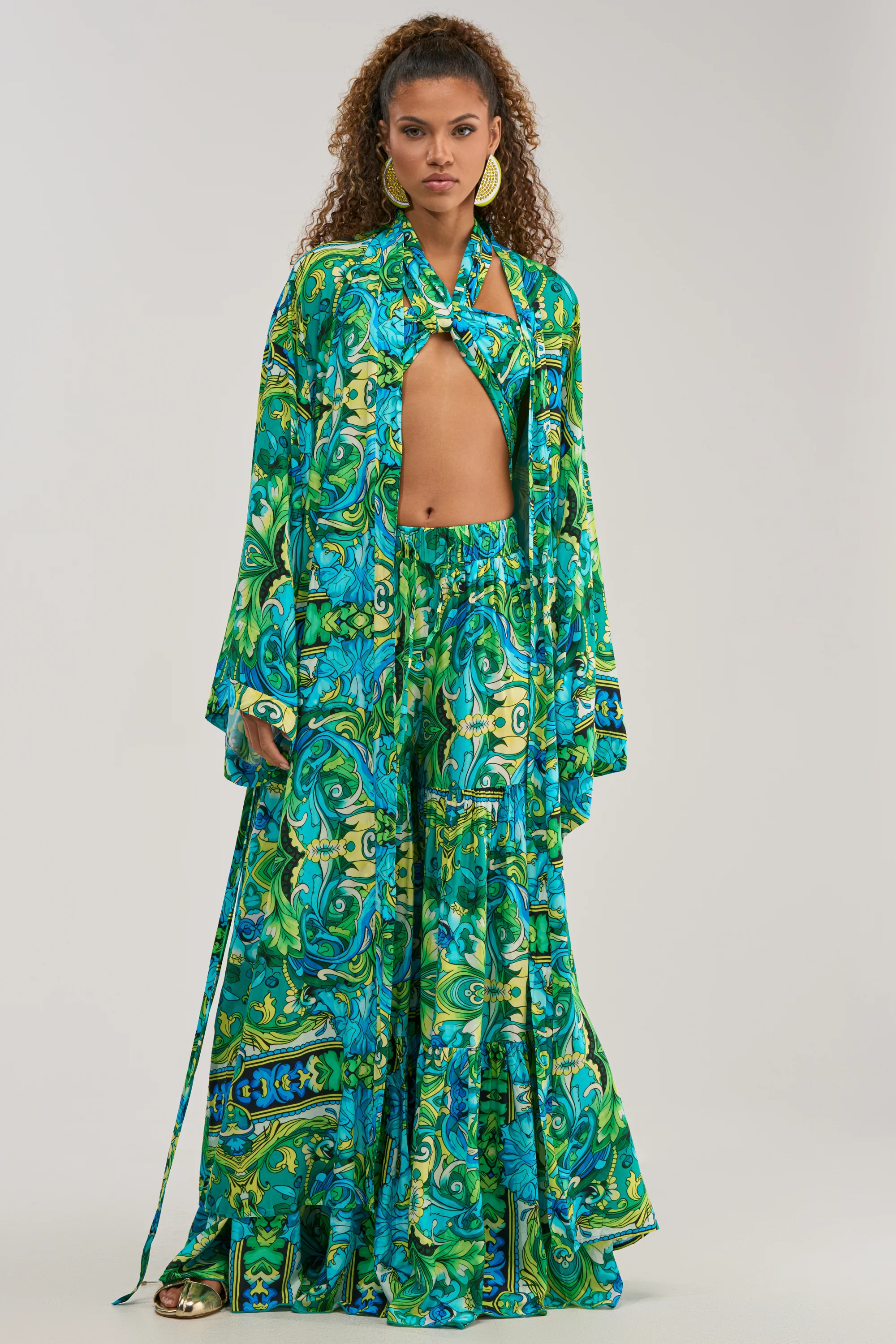 INTO THE GARDEN DUSTER IN GREEN MULTI - Akira Store