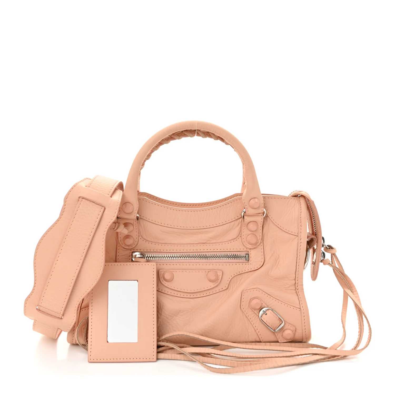 Matte Goatskin Rubber Covered Classic Hardware Mini City Rose Poudre