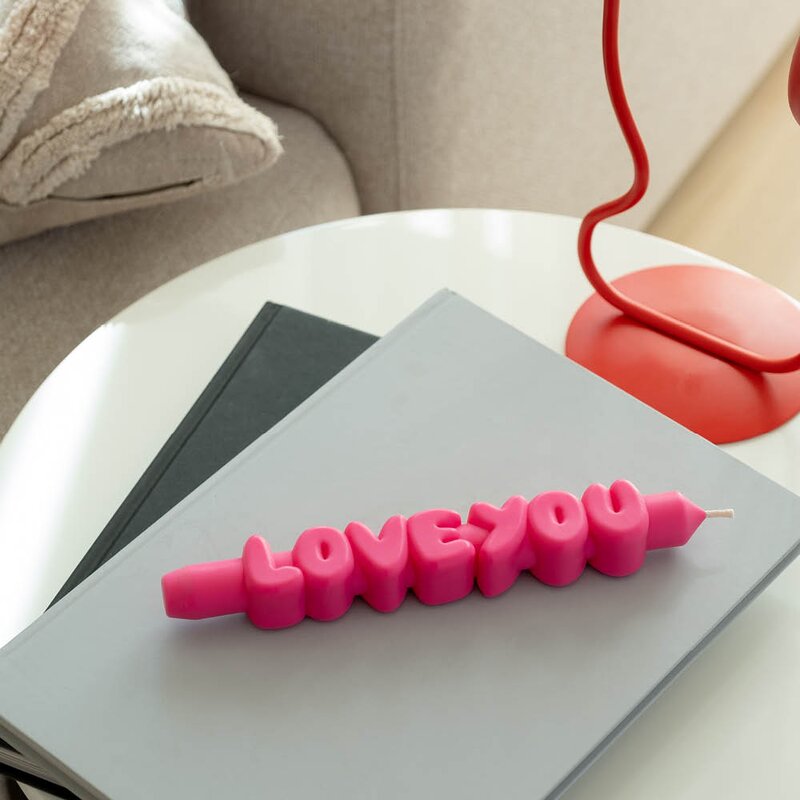 3D kronelys 23 cm LOVE YOU rosa