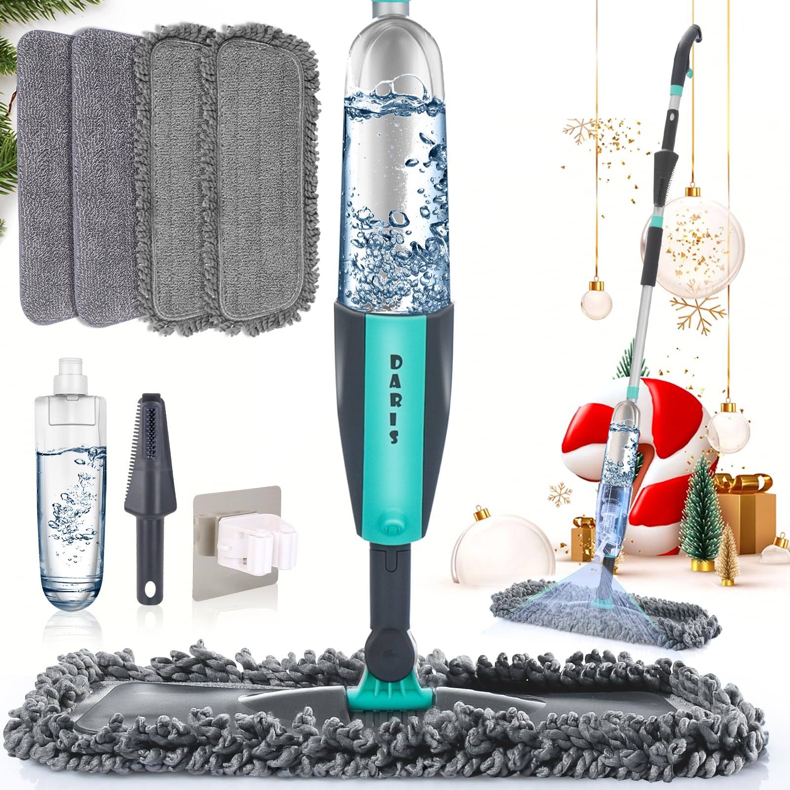 Microfiber Spray Mop for Floor Cleaning Wet Dry, 360 Degree Spin Dust Home Kitchen Hardwood Floor Flat Mops with 360ml Refillable Bottle Include 4
