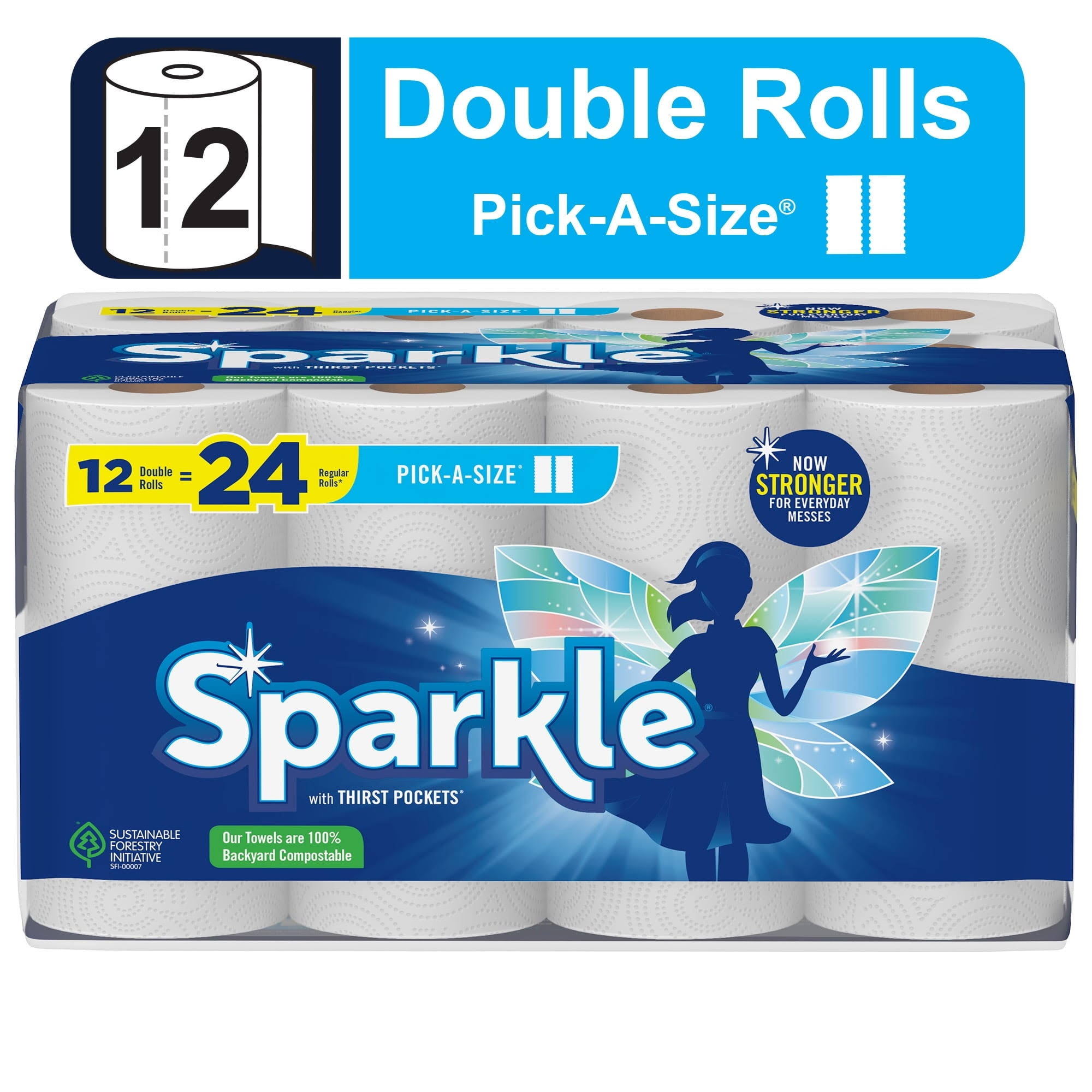 Sparkle Paper Towels, with Thirst Pockets, Pick-A-Size, Double Rolls - 12 rolls