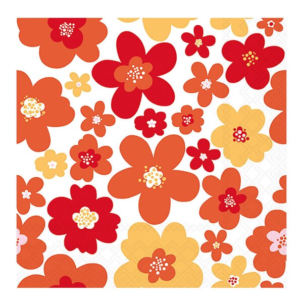 Serviett 33x33 cm 20 stk Flower Power rød