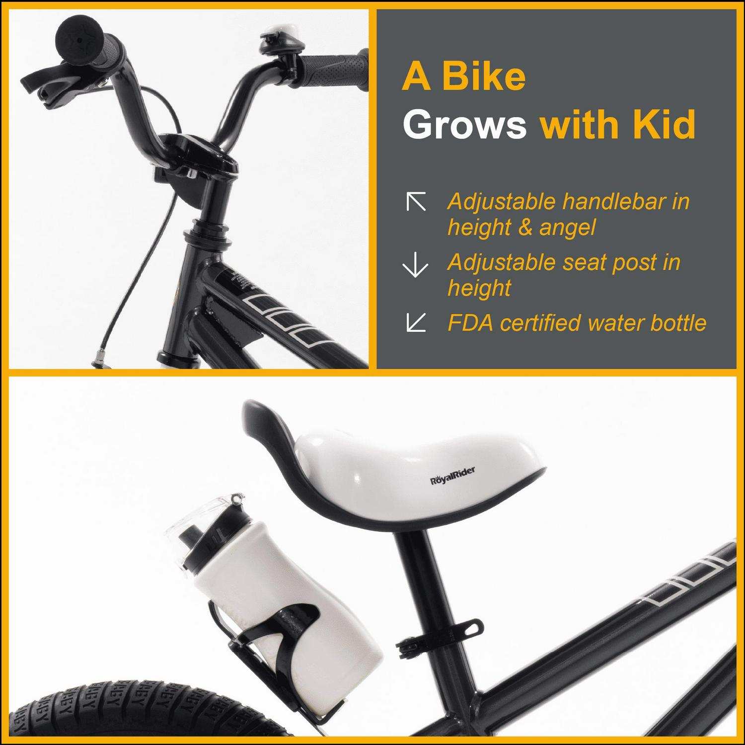 Royalbaby Boys Girls Kids Bike 14 in BMX Freestyle Black 2 Hand Brakes Bicycles with Training Wheels Child Bicycle