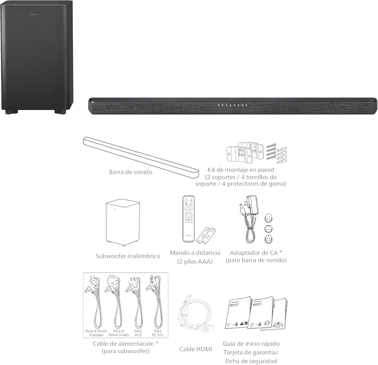 Philips TAB6200 2.1 Channel Soundbar with Wireless Subwoofer - Bluetooth  HDMI eARC  Dolby Atmos  DTS Virtual:X  240W Max Power  Black