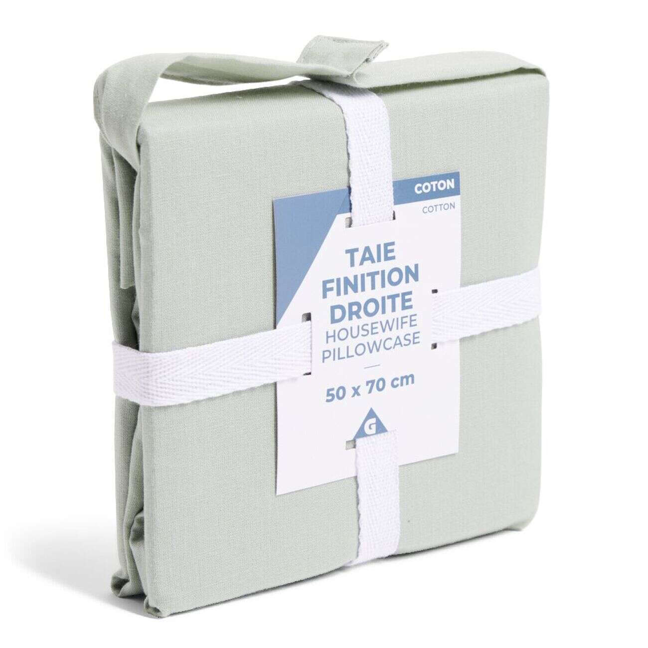 Taie d'oreiller 50x70cm 100% coton finition droite vert céladon