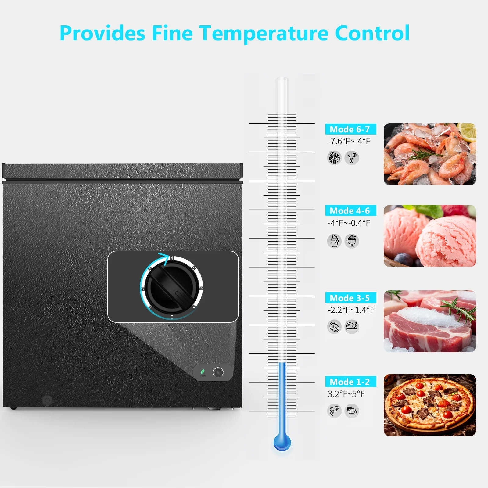 7.0 cu.ft. Chest Freezer with Adjustable Temperature, Free Standing Top Open Door Compact Freezer with Removable Basket for Kitchen/Home/Bar/Garage/Office(Black) - Image 10