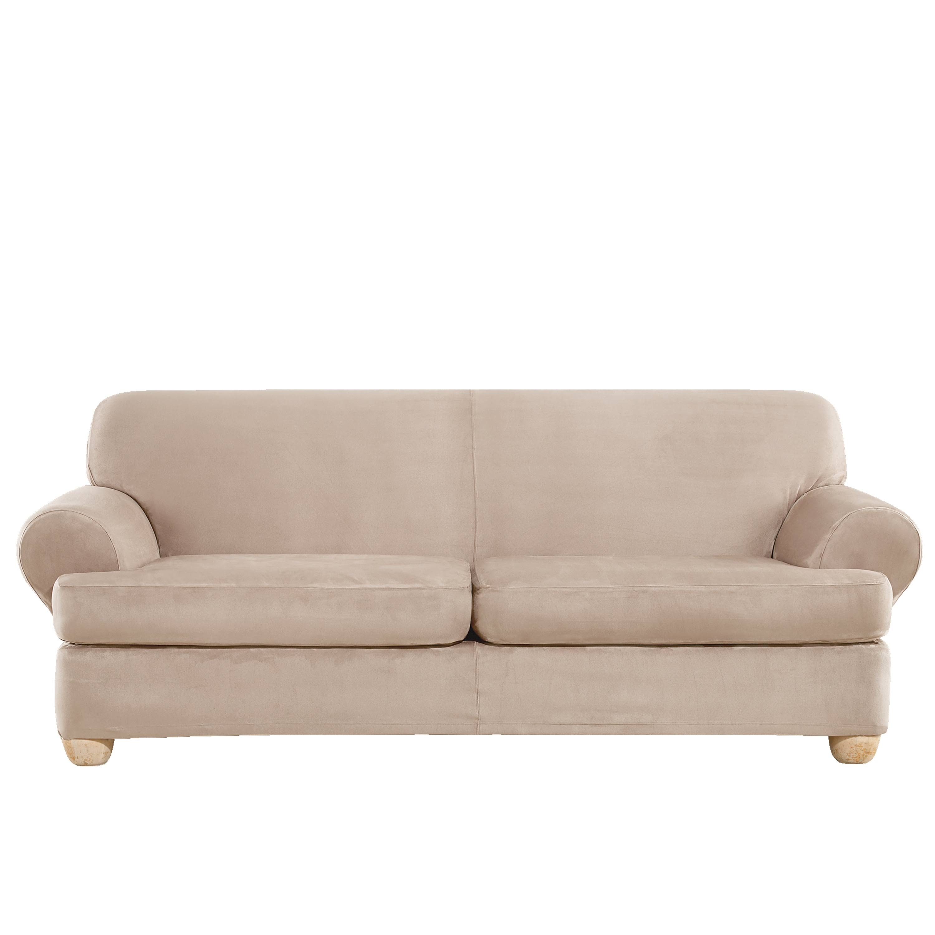 Ultimate Heavyweight Stretch Suede T-Cushion Sofa Slipcover Sure Fit Color: Cement