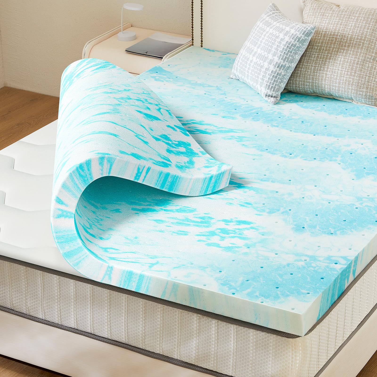 Mattress Topper, King Size Cooling Gel Memory Foam Bed Toppers, 2 inch Soft Mattress Pads for Sleeper Sofa, RV, Camper, CertiPUR-US Certified