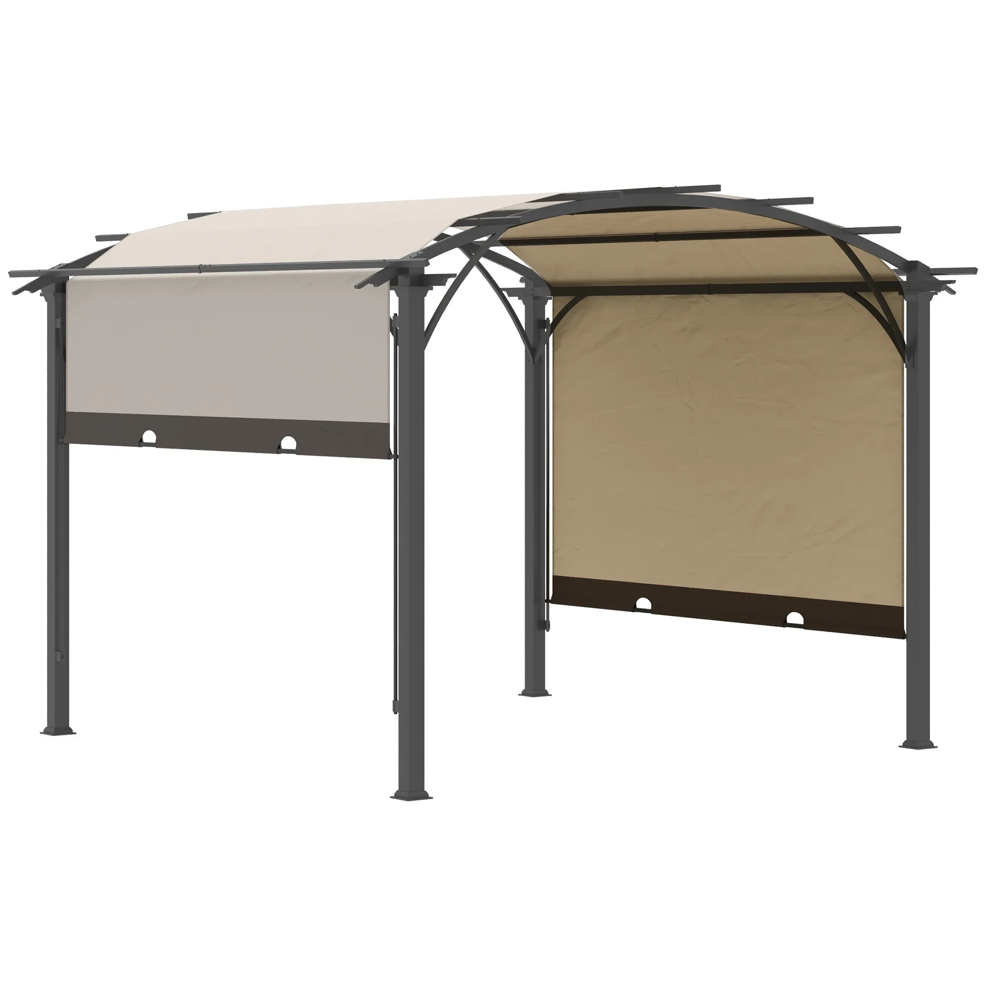 Outsunny 11' x 11' Outdoor Retractable Pergola Canopy, Sun Shade Canopy Patio Metal Shelter for Garden Porch Beach, Beige