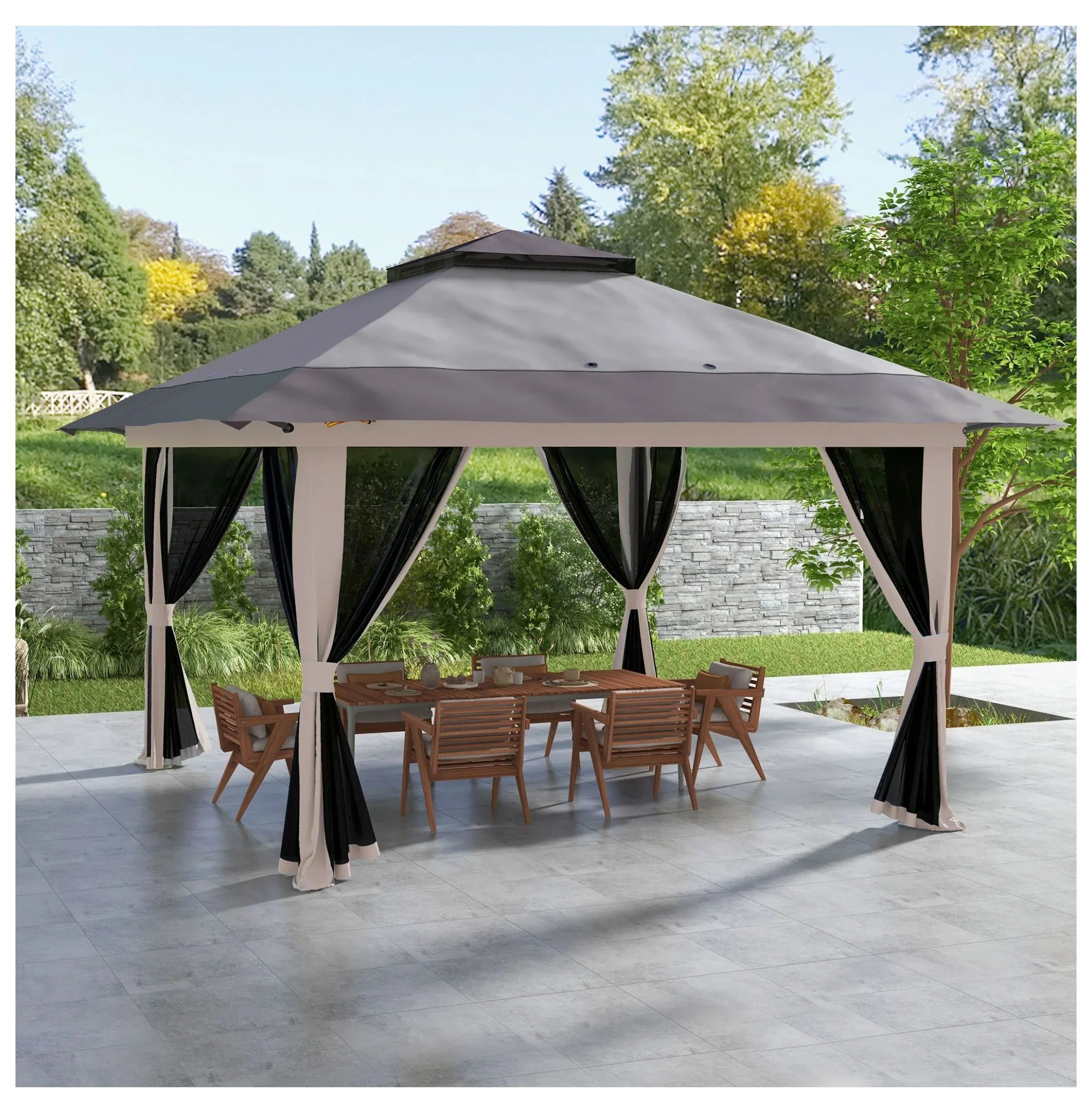 Pop Up Gazebo 13x13 Instant Canopy Shelter - 2-Tier Roof, Carry Bag, Gray - Garden Leisure, Camping, Party Tent with UV50+ Protection