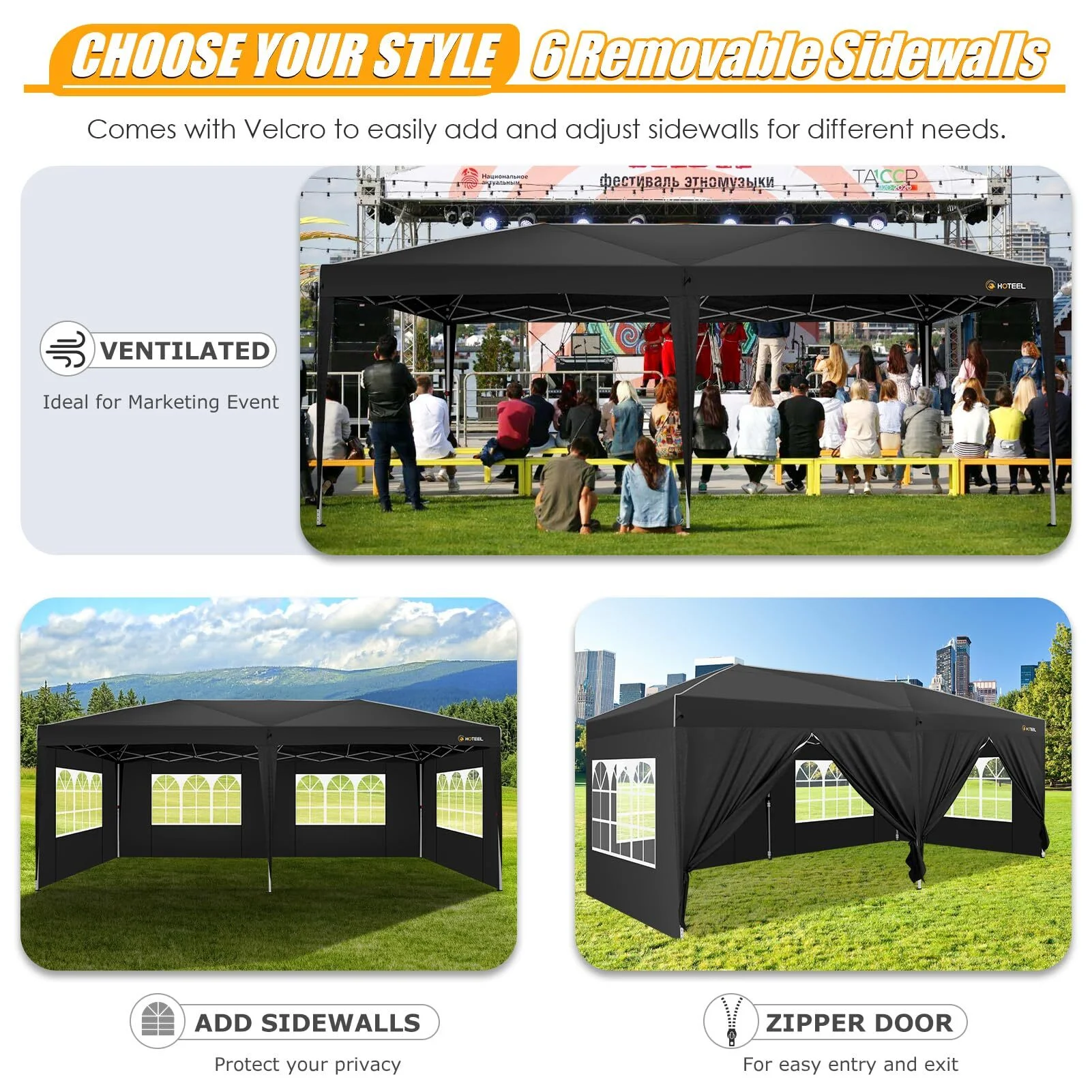 10x20 Pop up Canopy with Sidewalls, One Push Outdoor Tents for Parties Waterproof Canopy Tent with Reinforce Rod,Easy Setup Event Tent with Sandbag for Backyard,Camping,Market,Black(Black) - Image 5