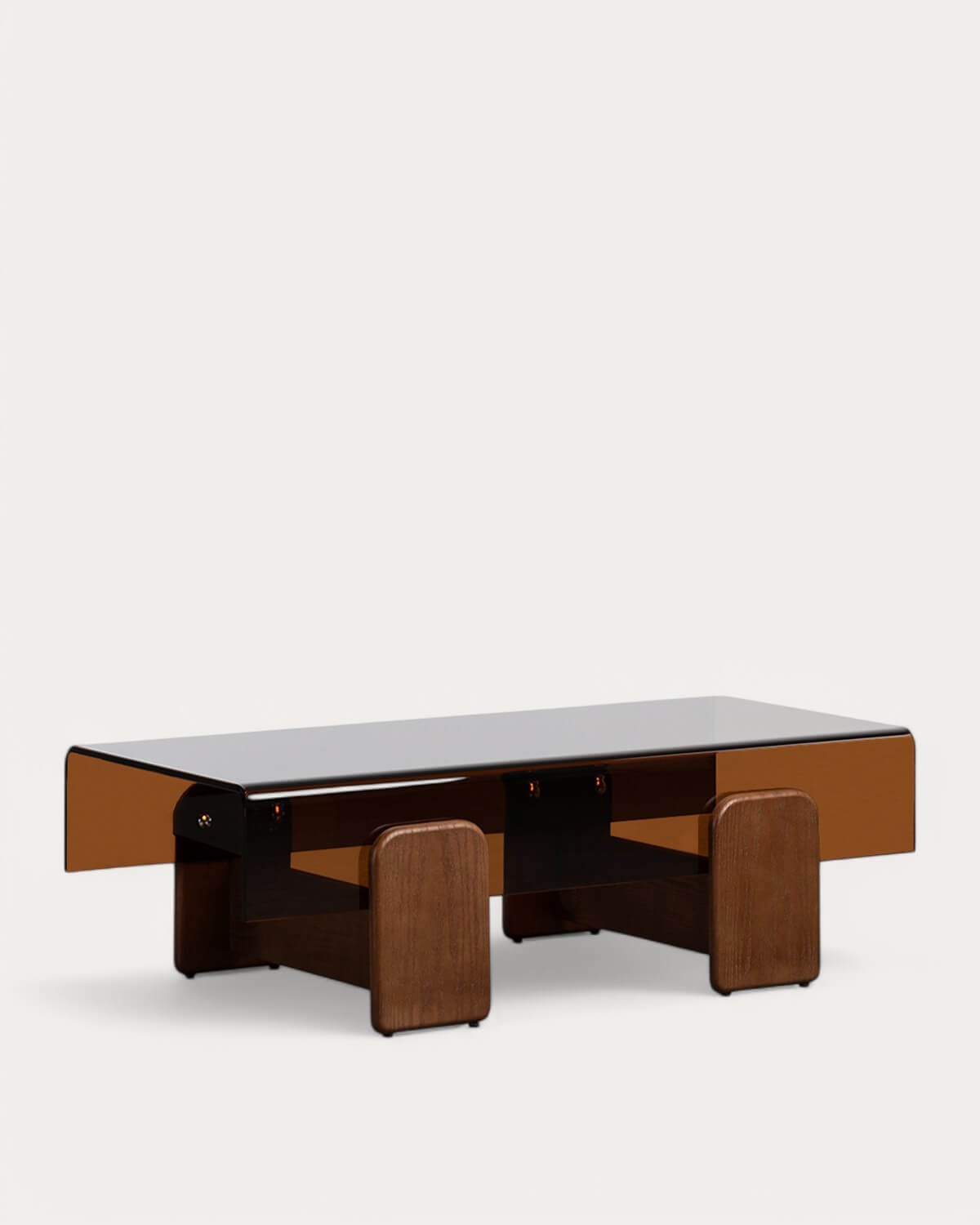 Clery - Mesa de Centro Rectangular de Cristal Curvado y Madera (120x60 cm) Clery