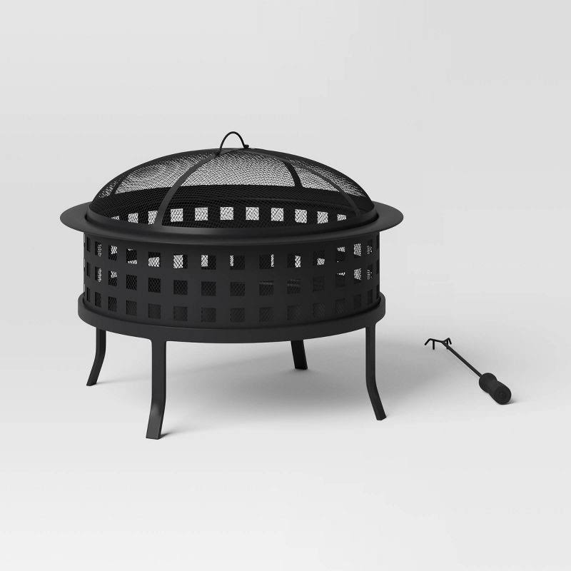 Metal Lattice Wood Burning Round Outdoor Fire Pit Black - Threshold