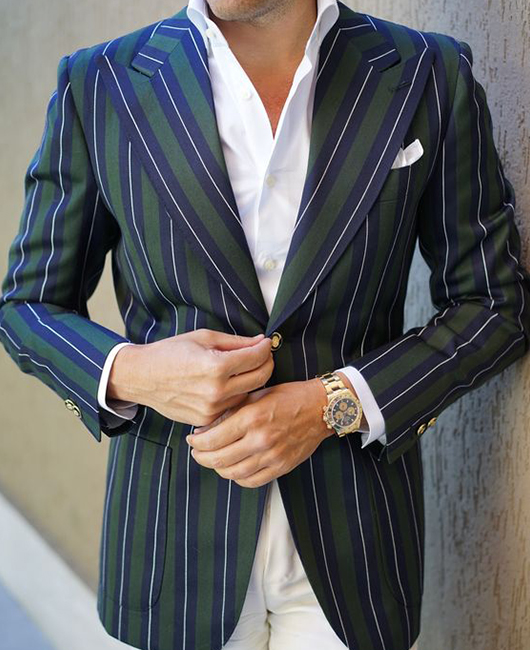 Blazer élégant à rayures colorblock, col à revers et poches