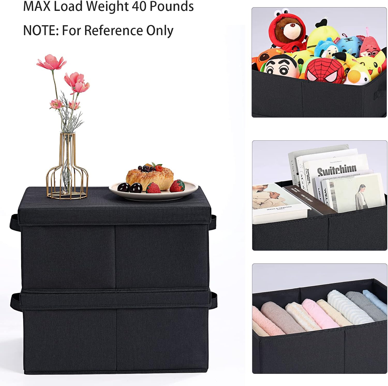 HOONEX Storage Bins with Lids for Organizing, Pack of 2, Storage Boxes with 2 Carrying Handles and Sturdy Heavy Cardboard, 16.5