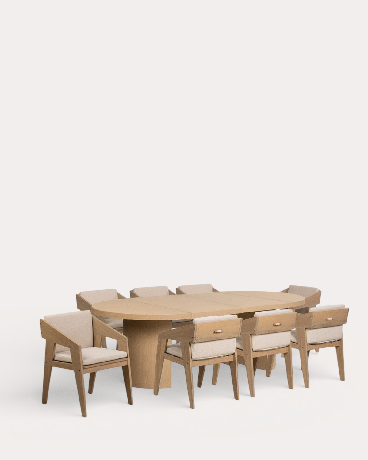 Set Beca - Tanon - Set de Mesa Extensible (Ø120-240x120 cm) de Metal Beca y 8 Sillas con Reposabrazos de Madera de Acacia Tanon de Exterior