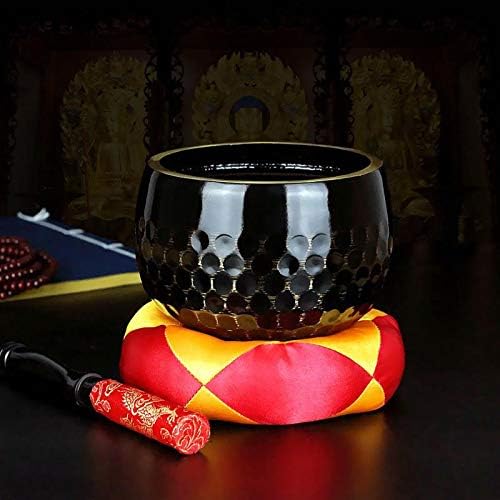 Japanese Style Buddhism Decoration Brass Black Singing Bowls with Silk Cushion and Striker 3.5-9inch (Size : 9.5cm)