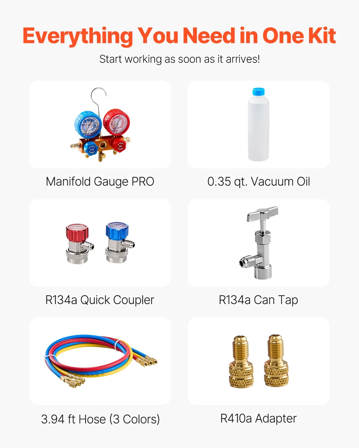 3.5 CFM AC Vacuum Pump and Gauge Set, Single Stage Rotary Vane HVAC Air Vacuum Pump, A/C Refrigerant Manifold Gauge Kit, with Hoses, for R134a, R12, R22, R502a, R410A, R404, R407C Refrigerants - Image 9