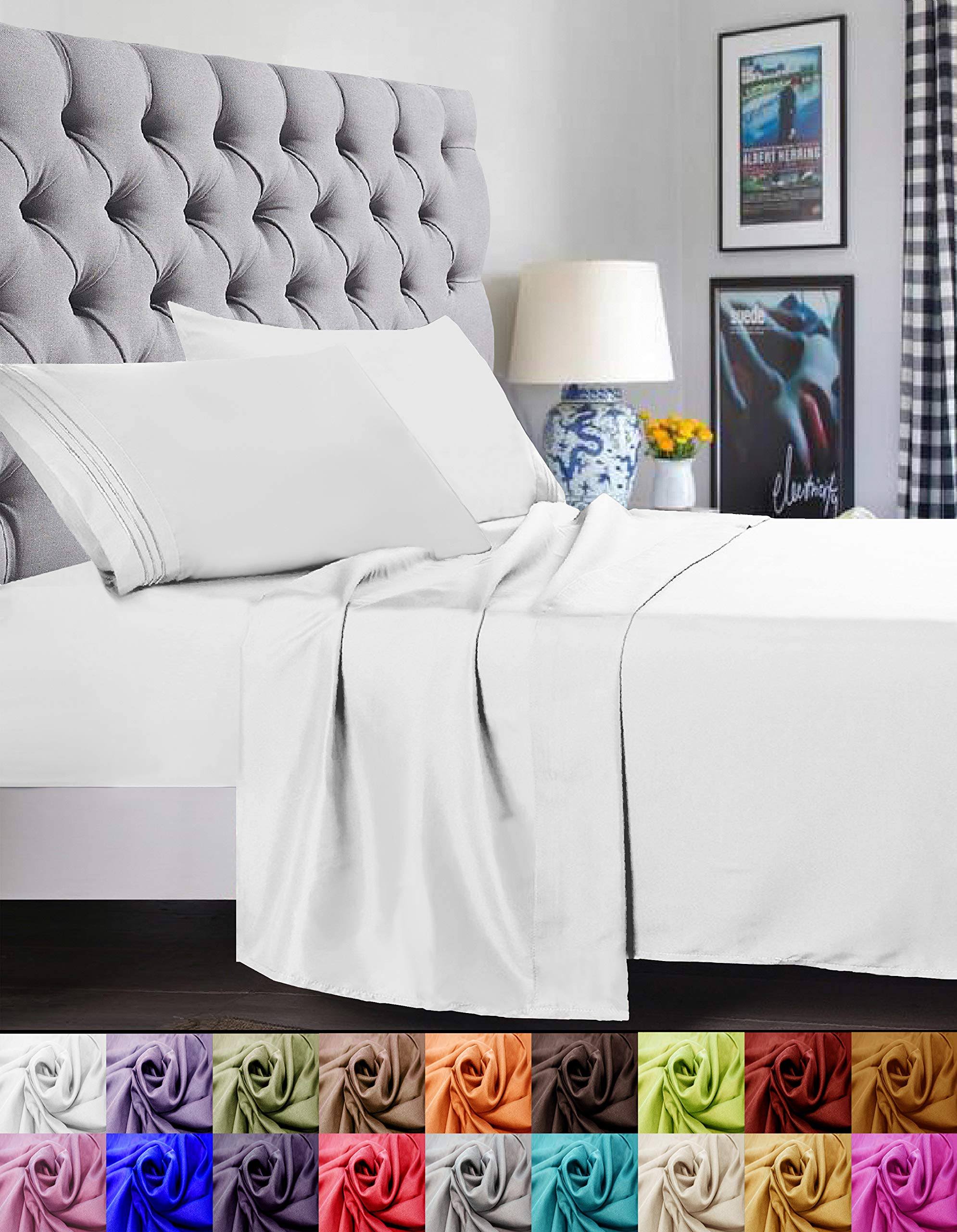 Elegant Comfort 1500 Thread Count Egyptian Quality Super Soft Wrinkle Free and Fade Resistant 4-Piece Sheet Set Queen White