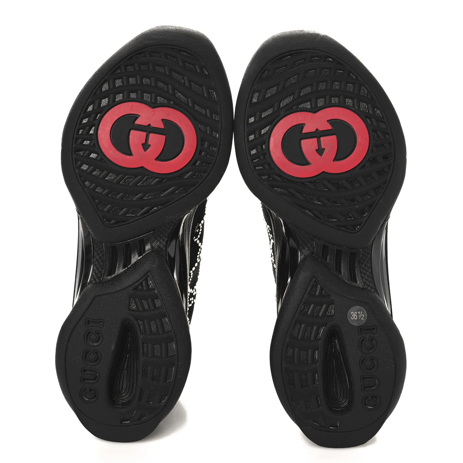 Tela Retino Mesh Crystal Suede GG Monogram Womens Gucci Run Sneakers 36.5 Black Silver