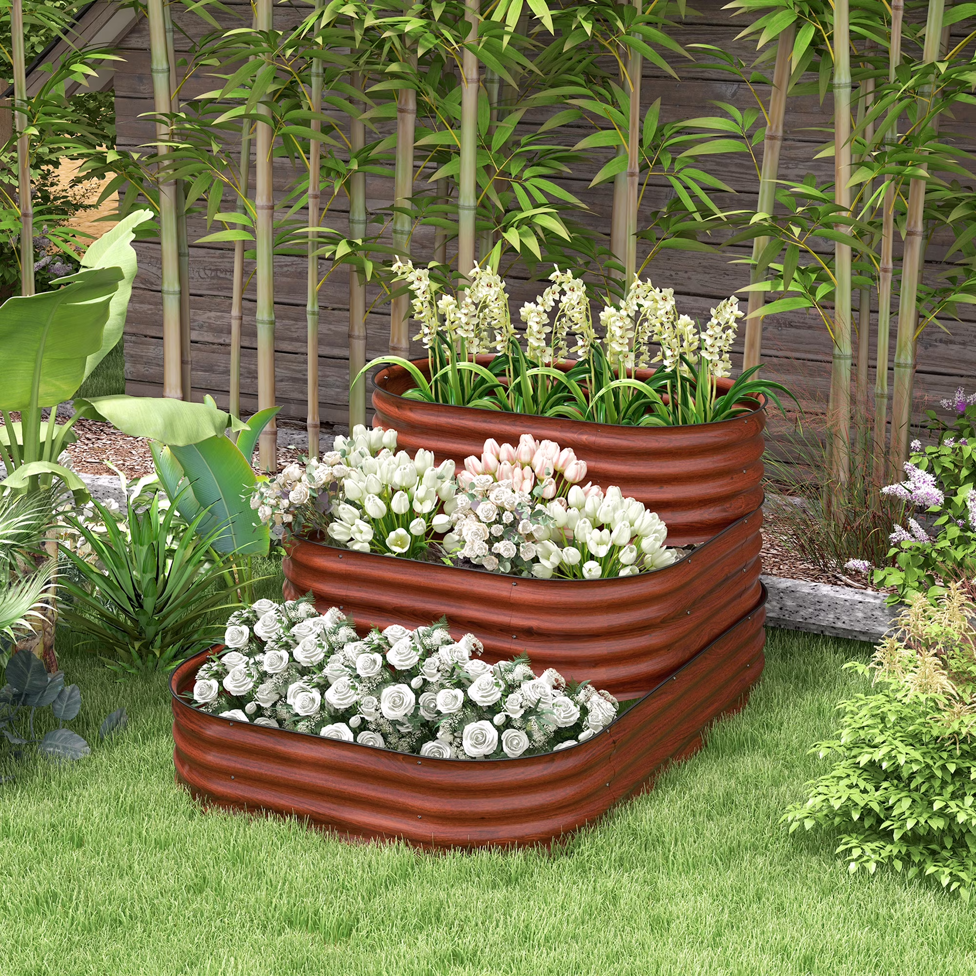 Outsunny 3-Tier Raised Garden Bed 62.25 x 43 x 32.25 Planter Set, Green