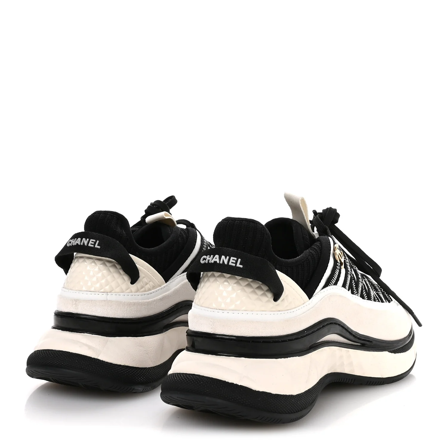 Fabric Suede Calfskin Sneakers 38 White Black