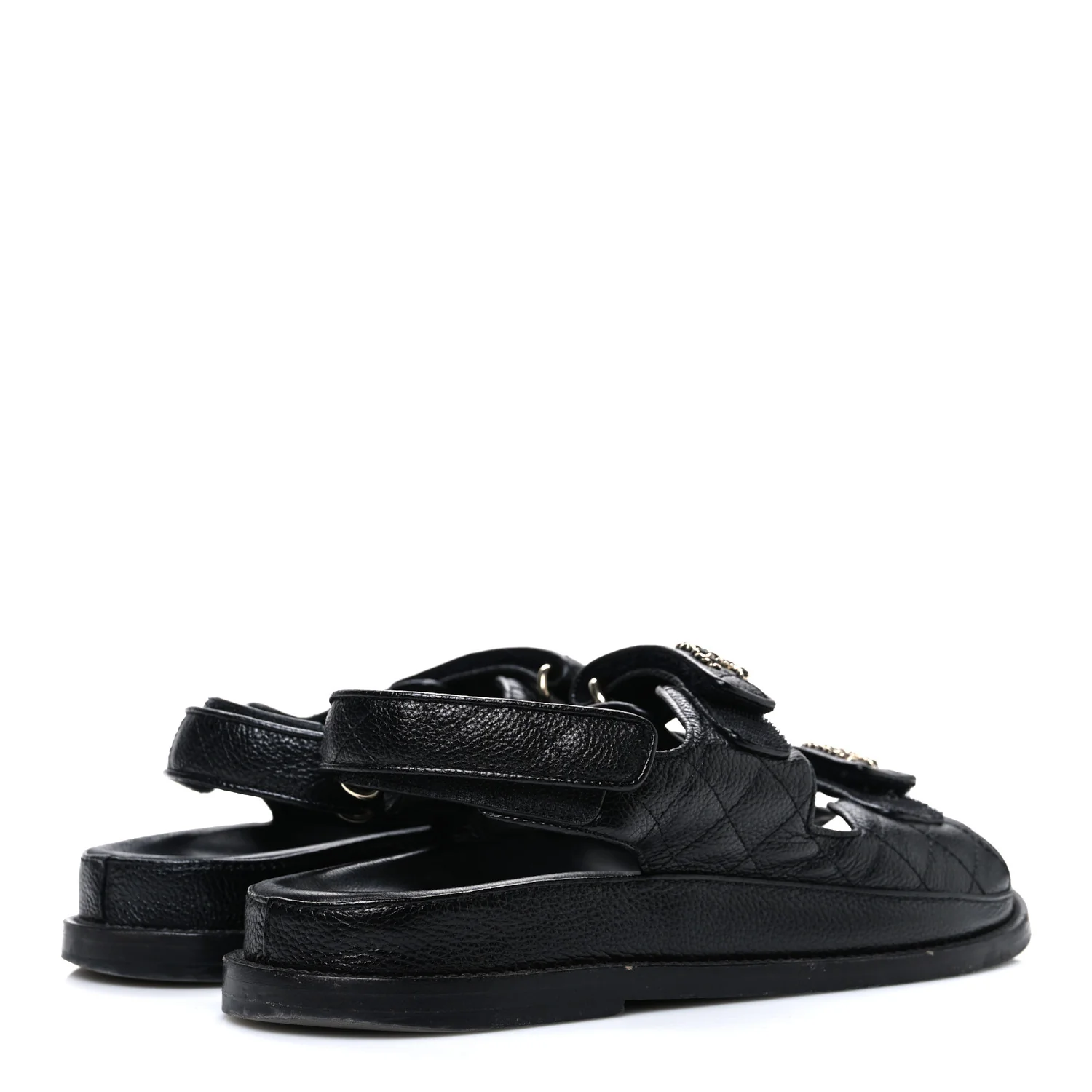 Grained Calfskin Velcro Dad Sandals 39 Black