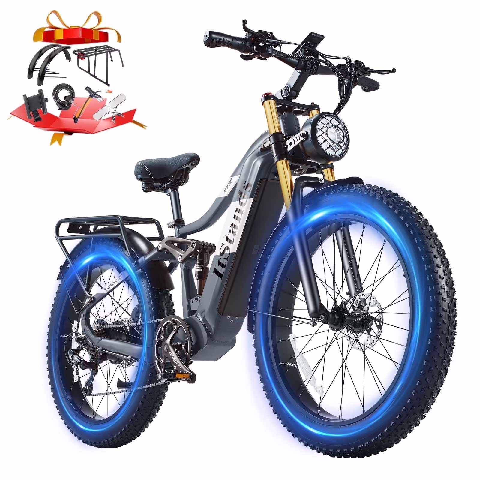 Electric Bike for Adults 26'', 1000W E-Mountain Bike 48V 30/20Ah UL2849 Removable Battery,Fat Tire Ebike up to 30MPH Off Road Beach Snow Electric Bicycles Full Suspension Dual Hydraulic Disc Brakes(RX80 20Ah) - Image 3