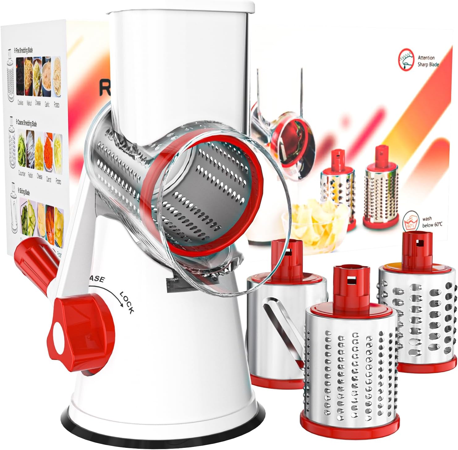 Cambom Rotary Cheese Grater Hand Crank Cheese Shredder, Black