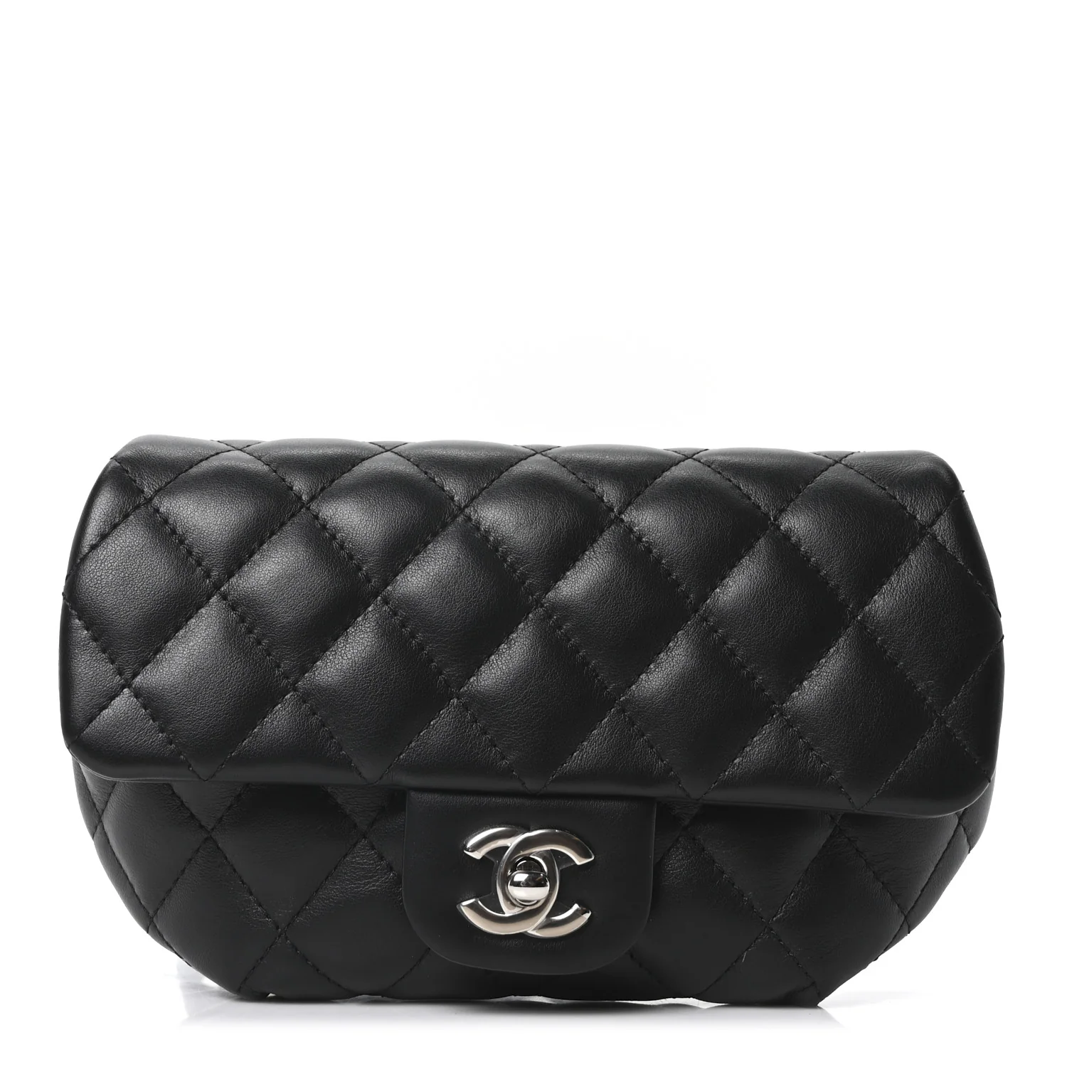 Calfskin Quilted CC Uniform Flap Belt Bag Black