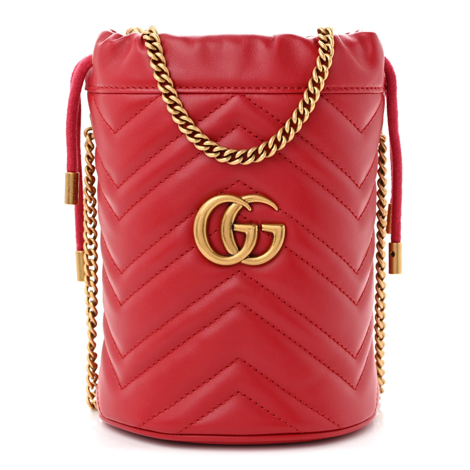 Calfskin Matelasse Mini GG Marmont 2.0 Bucket Bag Hibiscus Red