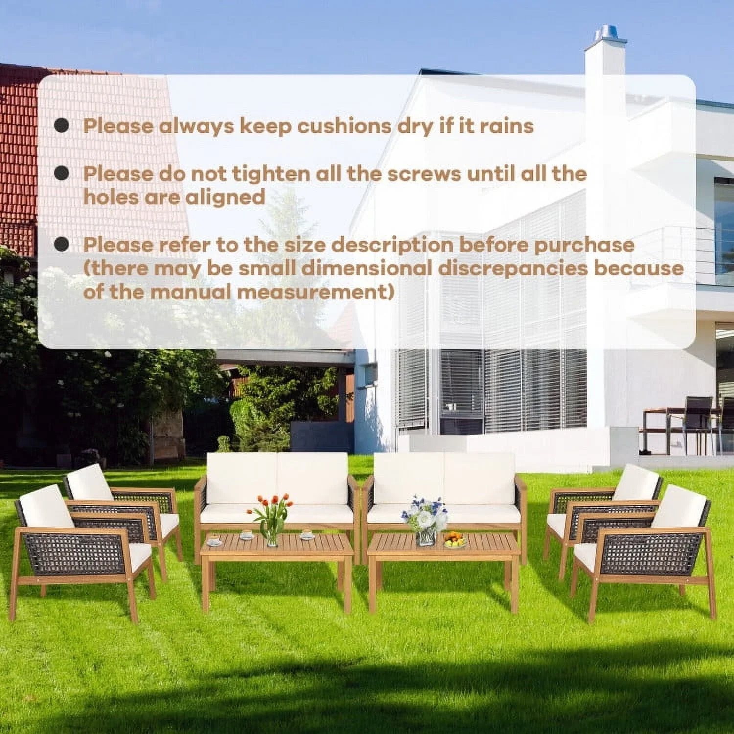 Kadyn Garden Conversation Table Set, Conversation Loveseat Chairs Set, 4 Pieces Patio Rattan Furniture Set with Removable Cushions-White