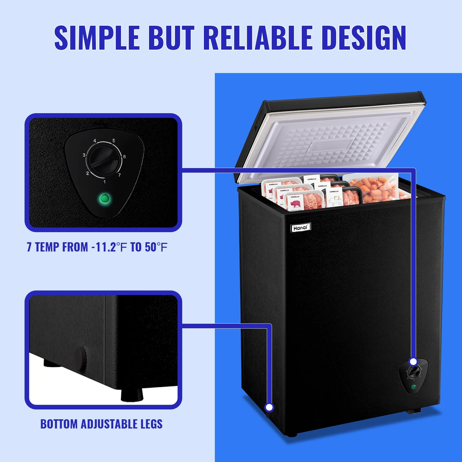 3.5 Cubic Feet Chest Freezer Black deep Freezer with Adjustable Temp Knob Ideal for Any Room(Black/3.5 Cu.ft) - Image 7