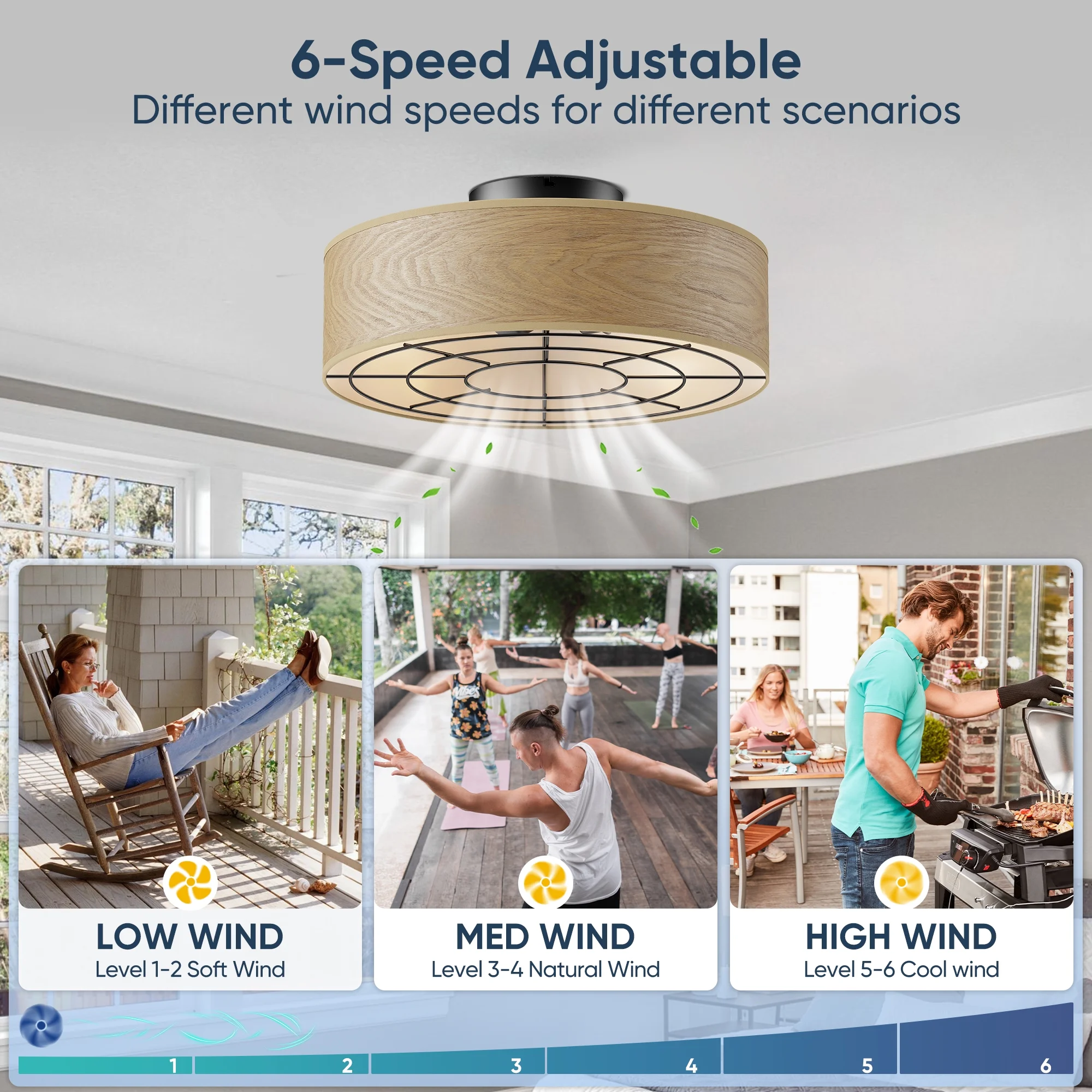 19.9" Ceiling Fan with 4 LED Bulbs Remote Control, Beige Farmhouse Rustic Style Indoor Ceiling Fan for Home & Kitchen