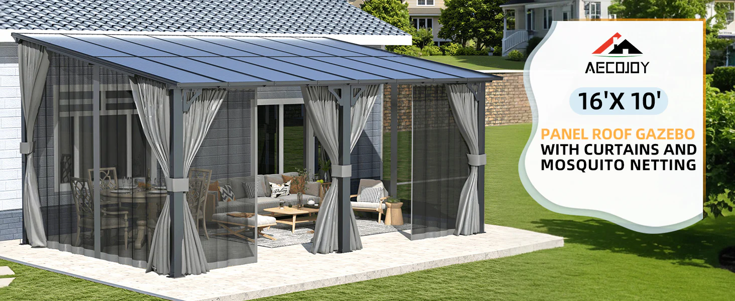 gazebo with netting and curtains
