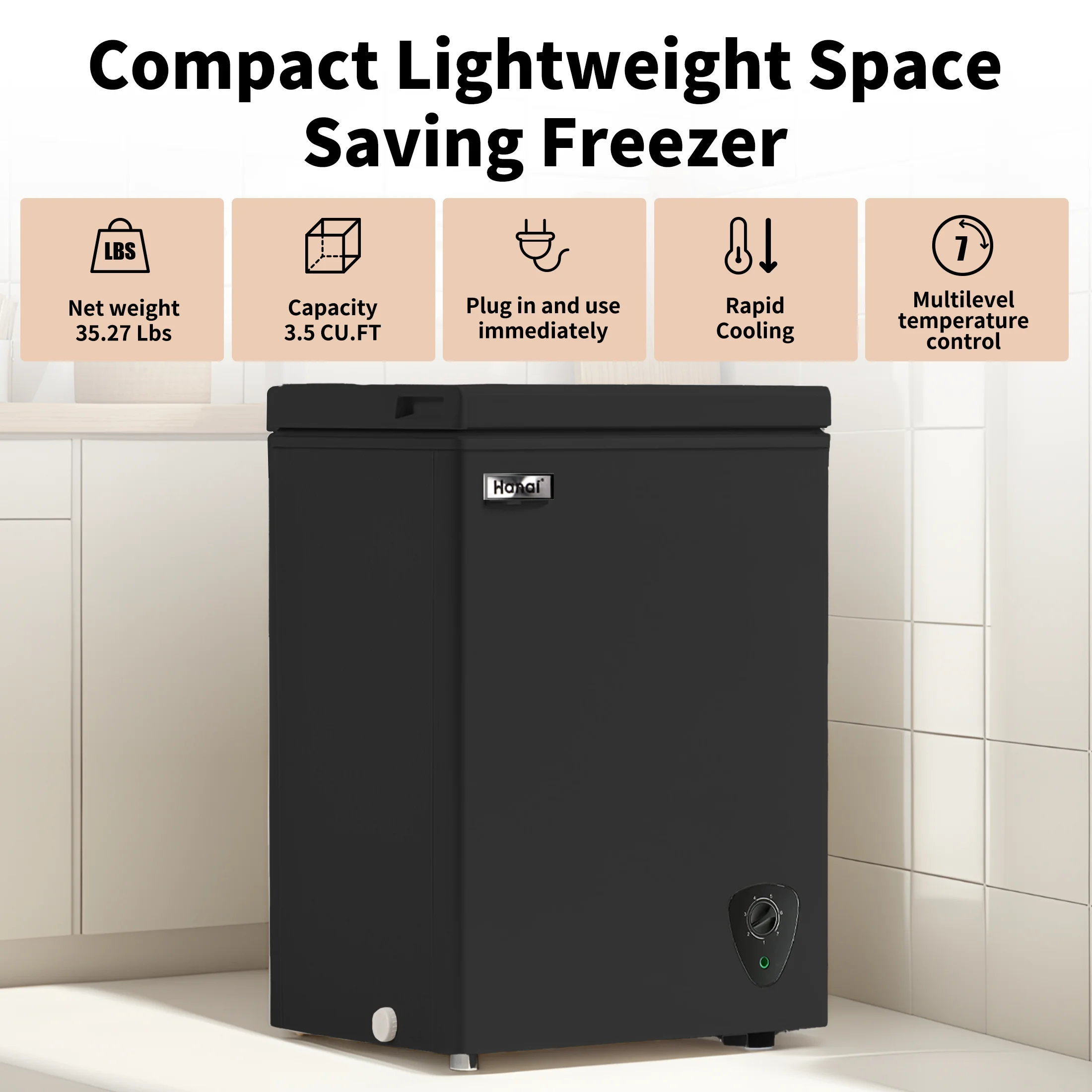 3.5 Cubic Chest Freezer with Top Open Door,Removable Storage Basket,7 Gears Temp Control,Energy Saving,Black - Image 6