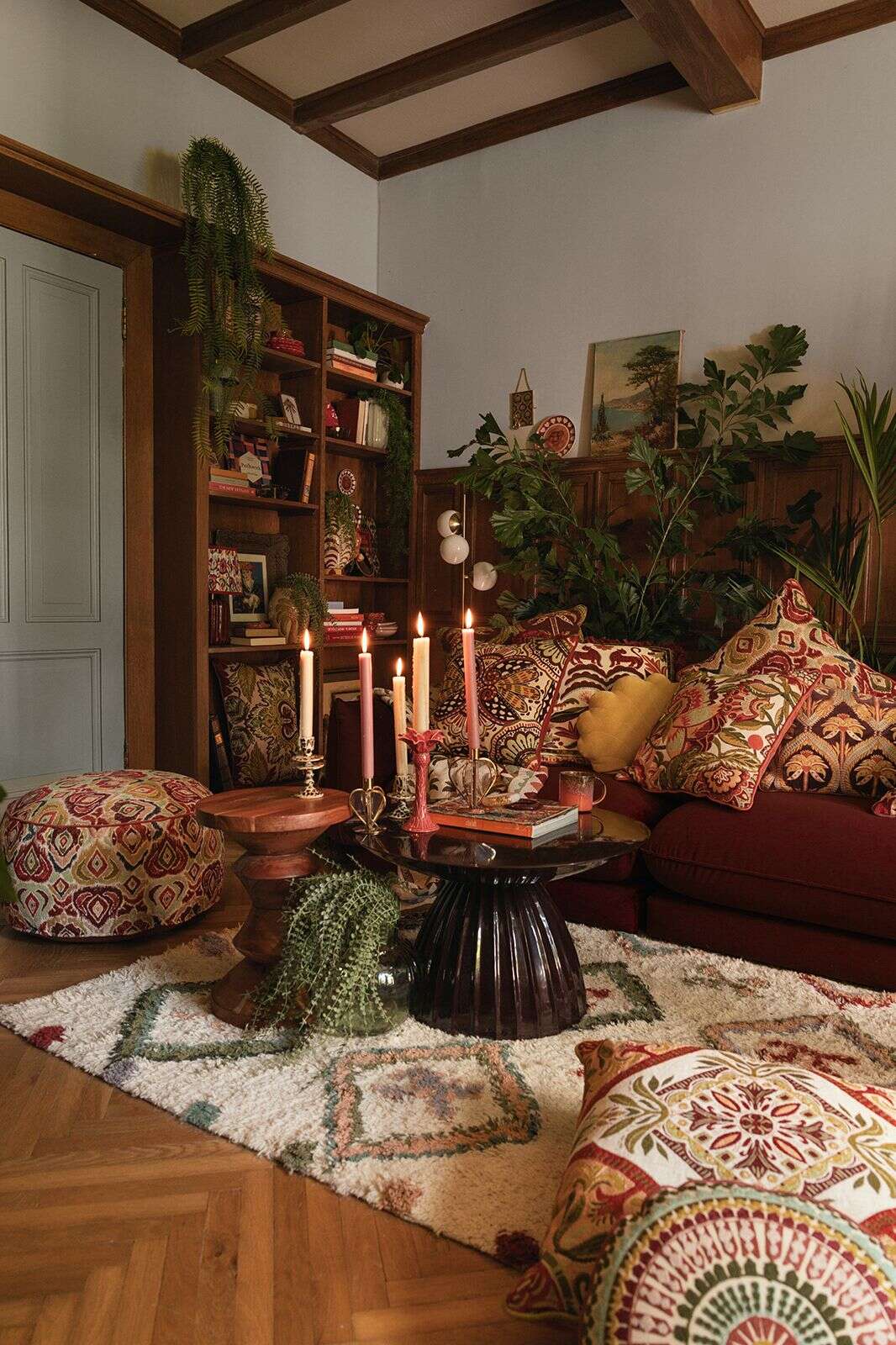 Multicolour poef met ikat