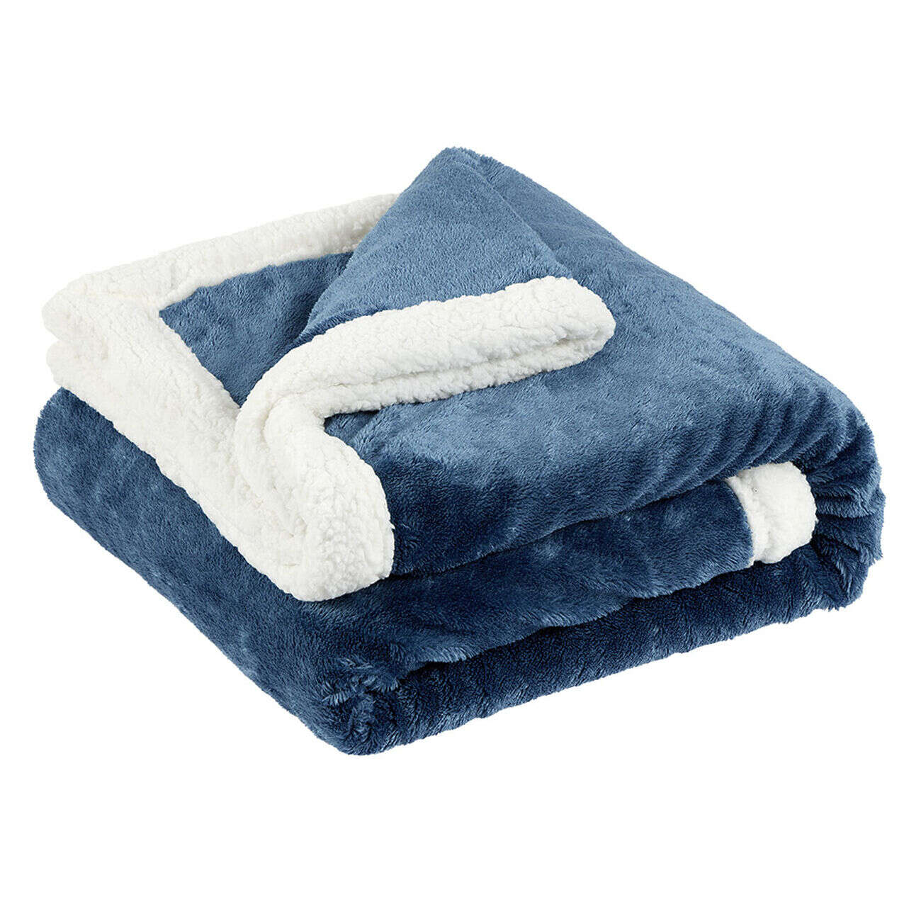 Plaid polaire réversible imitation fourrure bleu et blanc