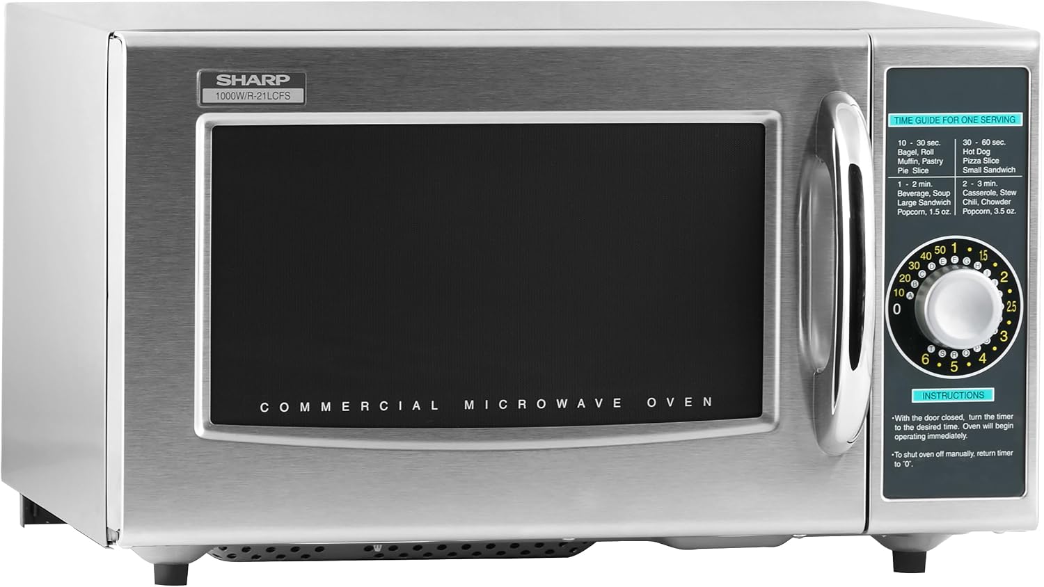 Sharp R-21LCFS Medium-Duty Commercial Microwave Oven with Dial Timer, Stainless Steel, 1000-Watts, 120-Volts